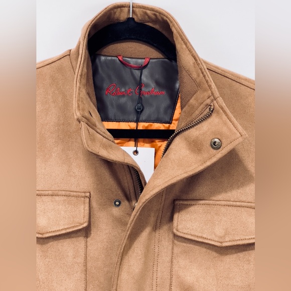 ROBERT GRAHAM Men’s Faux Suede Cargo Jacket with Quilted Orange Interior… - Picture 6 of 14